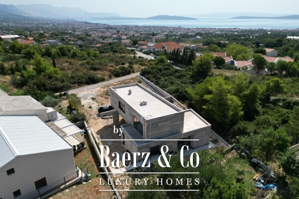 photo 21 Kaštel Novi, modern villa under construction with pool and sea view.